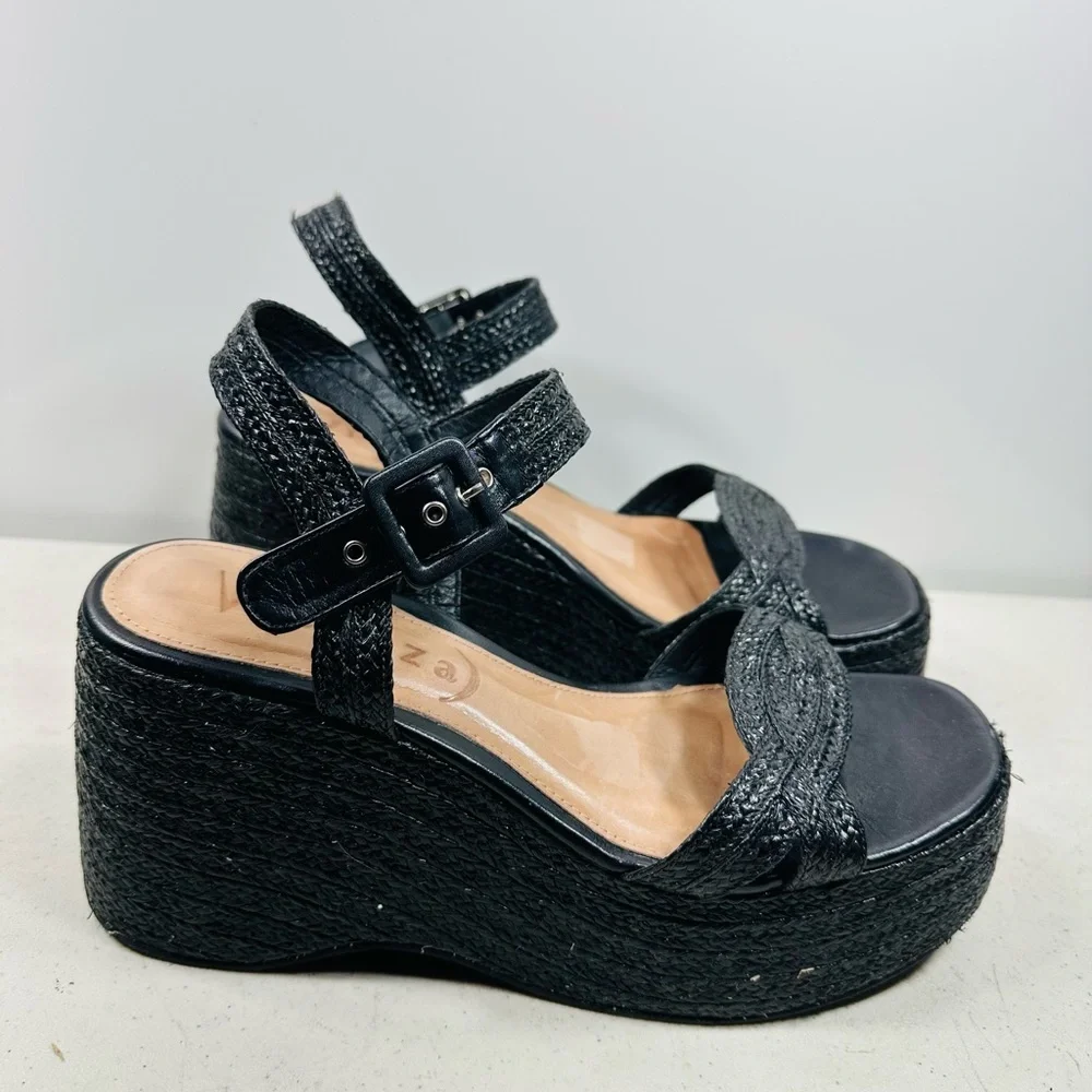 Anthropologie Vicenza Raffia Platform Heels in Black Sz 9